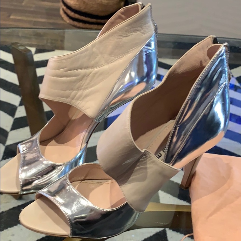 Miu Miu Silver & Nude Ankle Booties / Heels